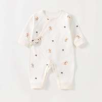 Tenue pour nouveau-né, barboteuse pour bébé, coton doux, ouverture oblique, fermeture à bande magique, manches longues, adorable motif d'ours et de cœur, body pour bébé