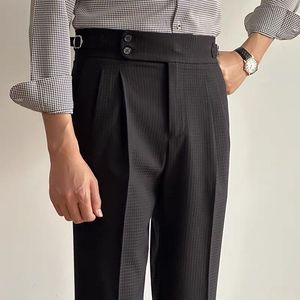 Pantalon de costume taille haute personnalisé pour <span class=keywords><strong>homme</strong></span>, style décontracté printemps-été, coupe Naples, sans repassage, pour affaires. - Product Image 5