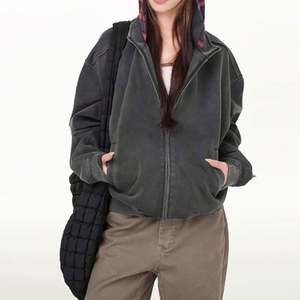 Sudadera con capucha de invierno y otoño informal transpirable en blanco de gran tamaño de punto con lavado ácido Vintage de alta calidad personalizada para mujer - Product Image 1