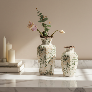 Jarrón de Cerámica Azul y Blanco de Alta Gama, Estilo Art Deco Chino Retro, <span class=keywords><strong>con</strong></span> Diseño Floral Verde y Efecto de Grietas de Hielo, para Decoración de Sala de Estar o Entrada - Product Image 5