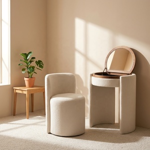 <strong>Modern</strong> Cozy PU Leather Mirror <strong>Vanity</strong> Set With Storage Modular Foldable Design For Bedroom &amp; Hotel Use - Product Image 1