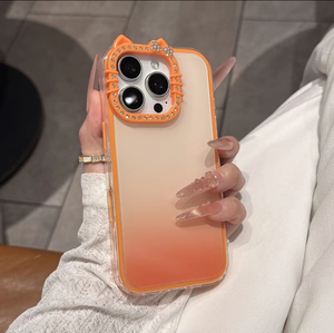เคสโทรศัพท์ลายหูแมว 3 มิติ น่ารัก สีไล่ระดับ สำหรับ iPhone 17 16 15 14 13 Pro Max แบบถอดได้ 3in1 พร้อมกรอบกล้องประดับเพชร - Product Image 2