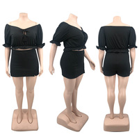 Grande taille vêtements pour femmes été 2023 couleur unie Sexy une épaule Culottes deux pièces ensemble court