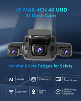 Caméra embarquée 4 canaux 4K avec écran tactile 3 pouces, enregistreur de conduite STARVIS 2 avec IA DMS, GPS intégré, WiFi 5G et moniteur de stationnement