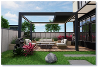 Pavillon moderne bioclimatique électrique personnalisable, coupe-vent, avec moteur OKo et ensemble d'éclairage LED pour tonnelles et balcons