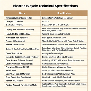 Vélo <span class=keywords><strong>cargo</strong></span> électrique polyvalent à cadre bas 500W 48V avec batterie au lithium 24 pouces - Pour usage familial et professionnel - Product Image 6