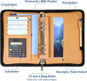 SAYEEC Портфель-органайзер из искусственной кожи на 6 колец, сменный блокнот-планер, обложка для бюджетного планировщика на молнии, подарок - Product Image 2