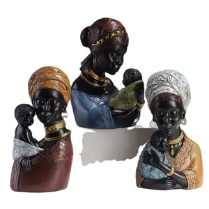 2023 hot sale Craft gifts new style African style sun flower black girl head resin home soft decoration ornaments