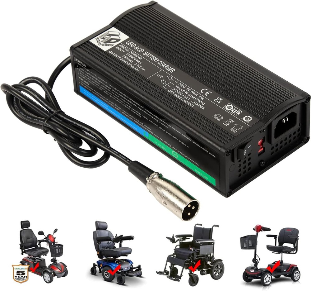 LEAD-ACID  シニアカー／電動車椅子用バッテリーチャージャー　HP8204B 24 Volt 5.0 Amp XLR HP8204B Battery Charger – Monster Scooter Parts