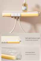 Panneau de douche minimaliste en cuivre blanc, système de douche de luxe à effet pluie avec douchette à main, barre coulissante et plateau de rangement