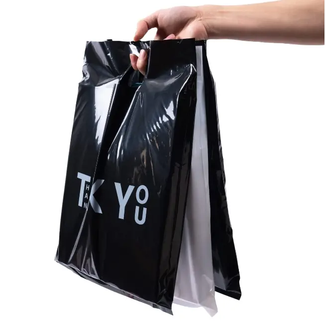 Sacchetti di plastica stampati con Logo con manico fustellato sacchetti della spesa in plastica durevoli per i vestiti