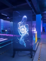 Affichage publicitaire holographique LED transparent à 80 % FutureX, signalisation numérique sur pied, effet flottant 3D, prêt à l'emploi