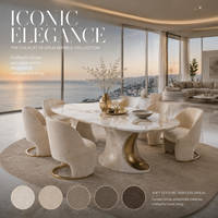 Table à manger en marbre luxueuse et sophistiquée pour maisons et villas de luxe, table à manger ovale en acier inoxydable haut de gamme