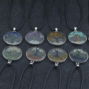 קריסטל עין נמר שבב טבעי אבן עץ של חיים שרשרת עגול זכוכית חממה תליון שרשראות לנשים ילדים - Product Image 2