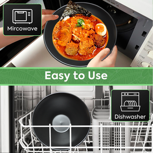 Juego de cuencos de Ramen Vintage de cerámica de 8 pulgadas con <span class=keywords><strong>cuchara</strong></span>, cuenco grande para sopa de fideos con cucharas para Pho Udon asiático Soba Matting Black - Product Image 3