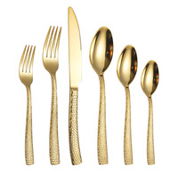 Ensemble d'argenterie martelée en or durable Couverts en acier inoxydable Couverts Fourchettes Couteaux Cuillères Cuisine Maison