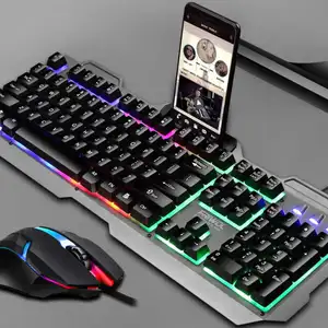 Penjualan Laris Pabrik Set Keyboard Mekanis Gaming Tahan Air Berkabel USB Lampu Latar LED Keyboard Mouse Komputer