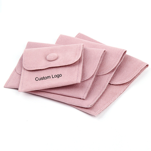 Custom Logo Button Closure Flat Suede Velvet Recyclable Handmade Jewelry Packaging Pouch Pink Pocket Envelope Gift Bag Necklaces - Product Image 3