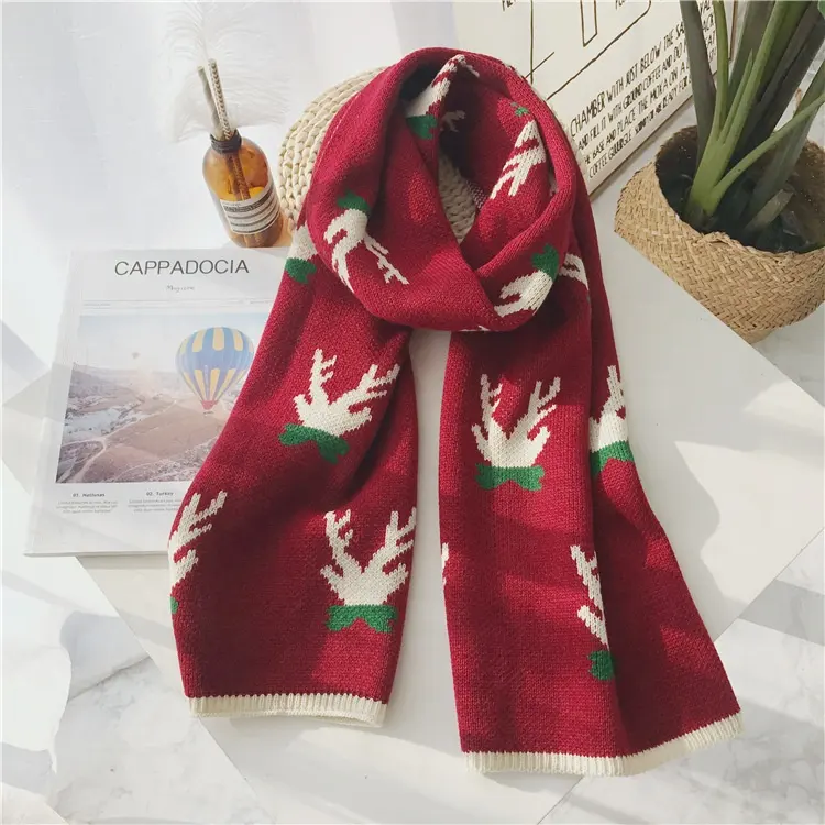 Рождественский вязаный жаккардовый Лось двухслойный шерстяной кашемировый длинный женский шарф для зимы и осени