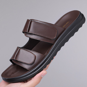 Sandales d'été décontractées pour hommes en cuir PU à bout ouvert avec boucle, semelle extérieure en caoutchouc respirante, grandes tailles - Product Image 3
