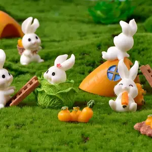 Factory Supplier Rabbit Carrot Resin Crafts Cartoon Miniature Charm DIY Playhouse Microlandscape Ornaments