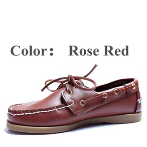 Chaussures bateau rétro pour hommes et femmes, mocassins de navigation à lacets, dessus en cuir de vachette première couche, semelle extérieure en caoutchouc cousue, respirantes - Product Image 4