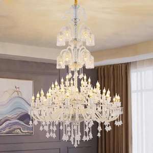 Design européen personnalisé loft appartement villa hôtel hall lampe suspendue long lustre en cristal - Product Image 3