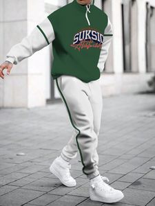 En stock: Conjunto deportivo de invierno de fábrica, 100% algodón, sudadera con capucha, pantalón de manga larga, corte recto, combinación de colores, talla grande. - Product Image 2