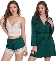 X2288-X2296 lettre graphique en gros dentelle soutien-gorge ensemble Satin Kimono Robe Shorts grande taille sous-vêtements pour femmes pyjamas pour femmes matures