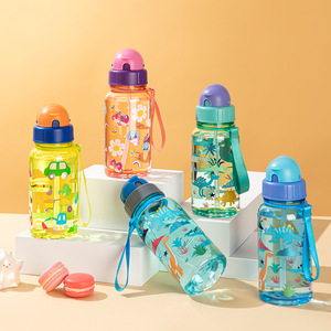 SilverJet Children's <b>Plastic</b> Water Bottle <b>Straw</b> Type 500Ml Cute Design For School Outdoor Use - Product Image 1