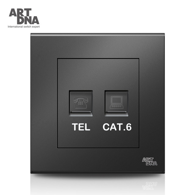 ARTDNA Telephone RJ45 Double Computer Wire Satellite TV Wall Socket (Cat. 6) IP20 Standard Grounding