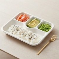 Barquette alimentaire jetable en bagasse de canne à sucre, compostable, écologique, à quatre compartiments, résistante au micro-ondes