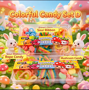 Ensemble de bonbons gélifiés acidulés Tangy Sour Belts & Mushroom, cordes de bonbons acidulés enrobées de sable, idéal pour les fêtes d'enfants, vente en gros - Product Image 1