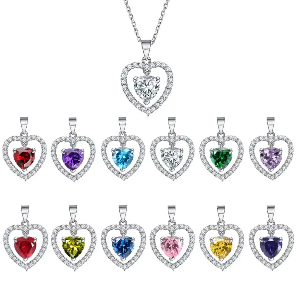 En çok satan doğum günü renkli elmas aşk kalp kolye 925 ayar gümüş takı moda hediye kolye
