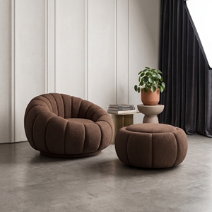 Fauteuil Boucle Moderne en Forme de Citrouille avec Pouf Assorti, Chaise Pivotante d'Appoint pour Salon de Luxe et Hall d'Hôtel - Product Image 5