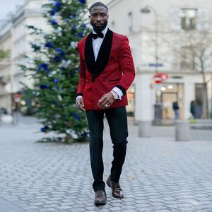Veste de <span class=keywords><strong>smoking</strong></span> en velours rouge à paillettes pour homme, <span class=keywords><strong>col</strong></span> châle, idéale pour soirée formelle, mariage, bal de promo, blazer de luxe pour marié - Product Image 5