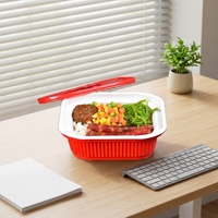 Boîte à lunch jetable auto-chauffante en plastique PP gaufré pour la restauration rapide à emporter : hamburgers, nouilles, sandwichs, sushis, gelées, pommes de terre