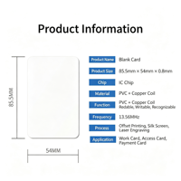 Carte blanche intelligente personnalisée en PVC IC pour contrôle d'accès autorisé, pointage, hôtels et identification sans contact