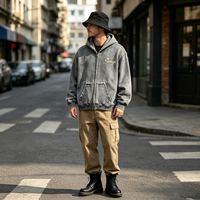 Sweat à capuche zippé vintage personnalisé à bords bruts, en molleton de coton épais 380 GSM, effet délavé et vieilli, style streetwear, broderie OEM ODM