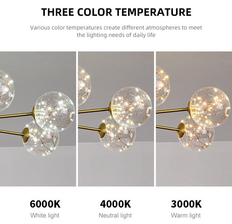 Copper Glass Shade Indoor Living Room Bedroom  Home Decorative Chandelier Light