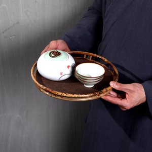 Bandeja de té redonda tejida a mano de bambú morado para almacenamiento de sets de té, mesa de preparación de té seco, accesorios para la ceremonia del té - Product Image 3