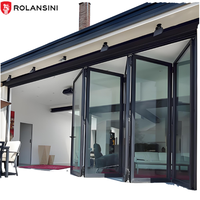 Porte accordéon moderne Rolansini, étanche, pour balcon, pliable, extérieure, en alliage d'aluminium, avec verre trempé, portes pliantes pour patio
