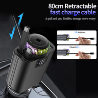 Chargeur rapide rétractable USB-C PD avec lumière d'ambiance ciel étoilé, double cordon de retraitement, adaptateur de voiture pour téléphone portable avec diffuseur d'aromathérapie