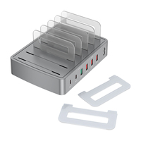 QC3.0 pengisi daya USB Multi-Port, pengisi daya ponsel Universal USB C Desktop berdiri stasiun pengisian cepat untuk ponsel