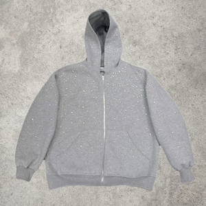 Felpa con Cappuccio Personalizzata Y2K Grunge con Strass e Zip, Stile Gotico con Cristalli, Oversize, Streetwear - Product Image 2