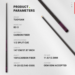Queue de billard en fibre de carbone 1/2 split |   Nouvelle Queue de Billard Professionnelle 2026 avec Joint en Acier Inoxydable, Queue de Billard Snooker - Product Image 2