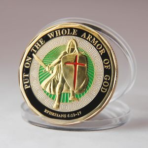 Hiệp sĩ Templar kỷ niệm 3D vàng kim loại Đồng xu đánh bóng với toàn bộ áo giáp của Thiên Chúa thiên thần khắc trống phong cách vàng mạ - Product Image 4