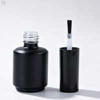 Bouteille en verre cylindrique noire classique de 15 ml et 16 ml pour vernis à ongles en gel, avec bouchons et pinceaux, contenants vides personnalisables avec logo OEM – Produit très vendu