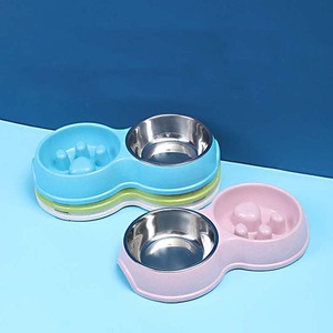 Comedero Doble para Perros Antideslizante y Ecológico de Plástico, Comedero Lento para Mascotas Antiasfixia de Acero Inoxidable Cuadrado - Product Image 1