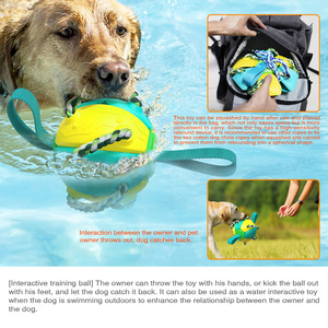 Interactive Dog Chew <b>Ball</b> with Rope and Handle Yellow Green Plastic <b>Exercise</b> Toy for Dogs - Product Image 6
